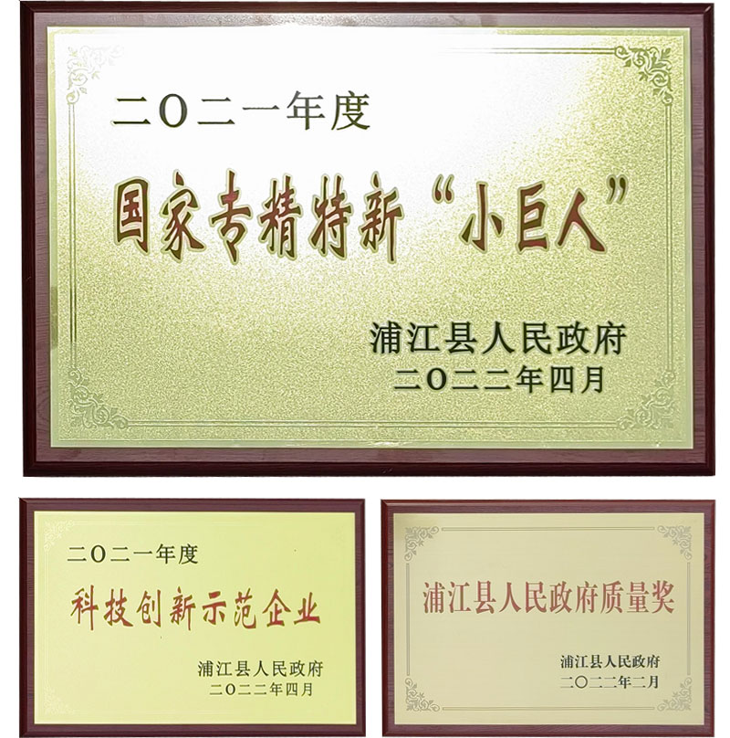 科技創新示（shì）範企業、浦江縣人民政府質量獎和國家專精特新“小（xiǎo）巨人”