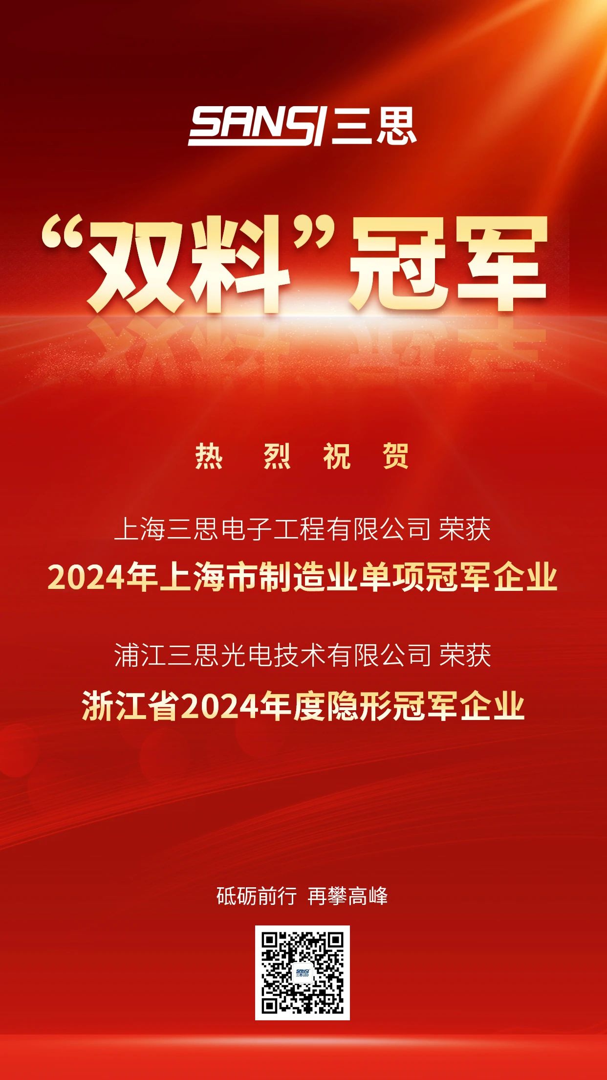 雙料冠軍,三（sān）思公（gōng）司,被認定為,製造業,單項（xiàng）冠軍（jun1）,隱形冠軍企業